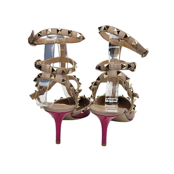 VALENTINO GARAVANI Rockstud 65 Caged Dark Pink Patent Leather Pumps - Picture 6 of 11